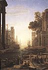 Claude Lorrain Canvas Paintings - Embarkation of St Paula Romana at Ostia